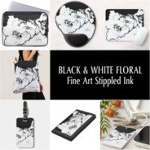 Black & White Fine Art Stipple Ink Floral Design