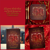 Elegant Ruby Red and Gold Gemstone 50th Birthday 