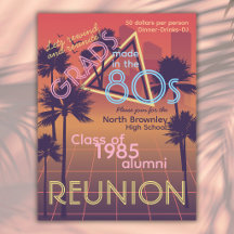 Retro neon or disco school class reunion elements.