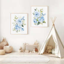 Blue Flowers Nursery Prints