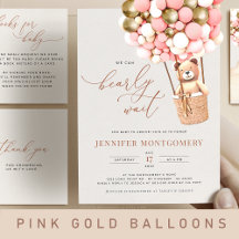Pink and Gold Girl Bear Balloons