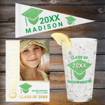 Grad Glam Green And White Graduation Faux Glitter