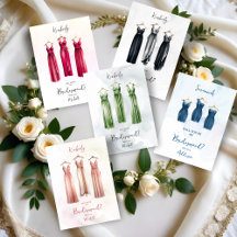 Three Glamorous Bridesmaids Dresses Proposal Cards
