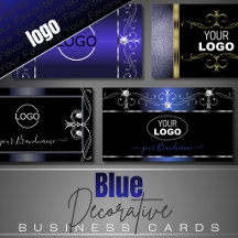 Business Cards Logo Ornate Squiggly Blue Colors