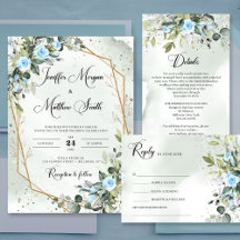 Light blue roses eucalyptus greenery gold frame 64