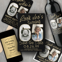 65th Birthday Party Invites & Decor • Black & Gold