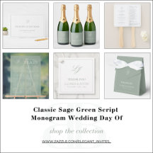 Classic Sage Green Script Monogram Wedding Day Of