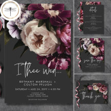Modern Burgundy & Cream Peonies Floral Black