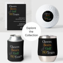 80th Birthday Golf Party Cheers Beers Black Gold