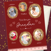 We Love You Grandma 6 Photo Collage on Red
