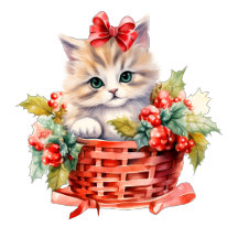 Cute Christmas Cat in Basket