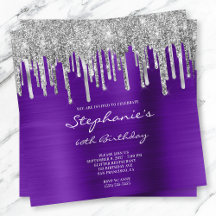 Silver Glitter Drips Violet Purple Foil Birthday