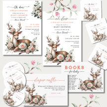 Watercolor Pink Floral Oh deer Baby shower 