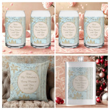 Luxury, Valentine's Day,Gold Soft Blue Flowers Art