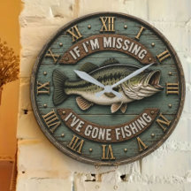 Fishing Wall Clocks   Rustic Fishing Cabin, Lake 