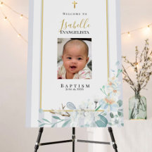 Elegant Blue Gold Floral Baptism