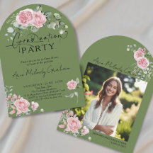 Garden Graduation Pink Roses Handwritten Script