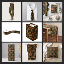 Gold Black Red Art Deco Pattern Home Decor