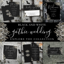 Black White Gothic Roses Floral Wedding Suite