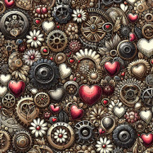 Steampunk Metal Gears, Hearts and Flowers