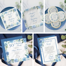 Elegant Blue Rose Frame Birthday Party