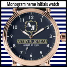 Monogram name initials bride and groom watch
