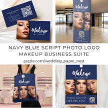 Navy Blue Script Photo Logo Makeup Business Suite