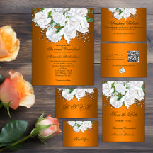 Metallic Orange and White Rose Bouquet Wedding 