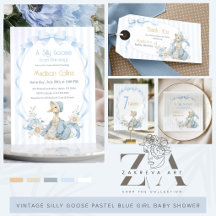 Vintage Silly Goose Pastel Blue Girl Baby Shower 