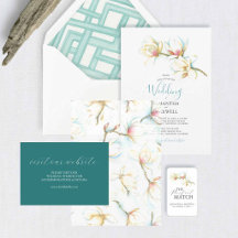 Watercolor White Magnolia Flowers