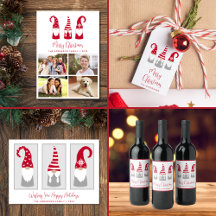 Minimal Red Christmas Gnomes