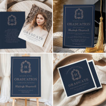 Monogram Crest Navy Rose Gold Graduation Suite