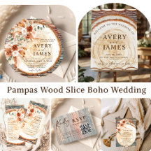 Pampas Wood Slice Boho Wedding
