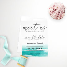 Meet Us Teal Watercolor Wedding Save The Date
