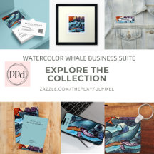 Batik Style Blue Watercolor Whale Business Suite