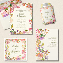 Colorful Boho Watercolor Flowers Wedding Suite