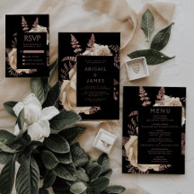 Elegant Moody Dark Floral Ivory Rose Gold Wedding