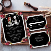 Gothic Skeleton Couple Roses Black Wedding Suite