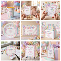 Pastel Stripes Fun Girl Birthday