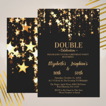 Black elegant & gold stars double joint birthday 