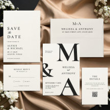 Black and Ecru Monogram Modern Minimalist Wedding