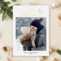 Modern Minimal Photo Gold Foil Christmas card