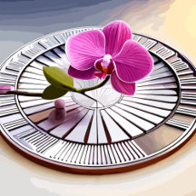 Exquisite Pink Orchid Rests on Silver Plate