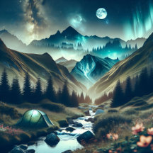 Beautiful Nature Scene Tent and Mountains