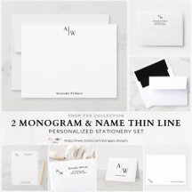 Modern 2 Letter Monogram Line Stationery Set 001