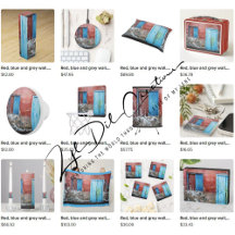 Gifts with red, blue and grey wall door and window