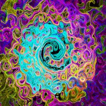 Icy Aqua Blue Groovy Abstract Retro Liquid Swirl