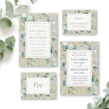 Rustic Gold and Green Watercolor Collection