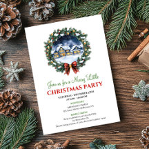 Classic Holiday Christmas Scene Party Invites #33S