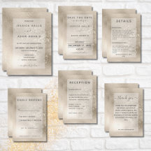Champagne Gold Glitter Modern Wedding Suite Cards